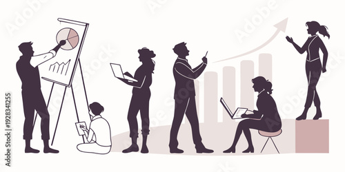 A diverse group of people engaged in various creative and artistic activities. Vector