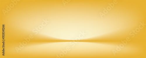 Golden gradient studio room design. Light yellow podium concept wallpaper. Wall and floor surface backdrop for presentation, product showcase, mockup template. Vector empty shelf display backdrop