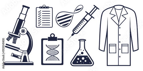 Illustration of various medical and laboratory equipment and tools Vector