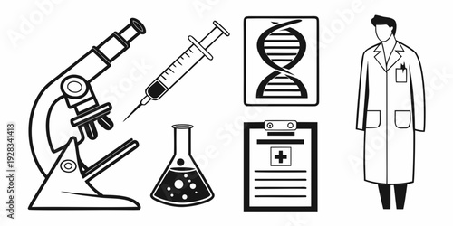 Medical equipment and professional symbols representing healthcare and science Vector