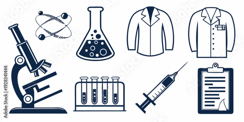 A collection of medical and scientific equipment used in various fields of study and research Vector