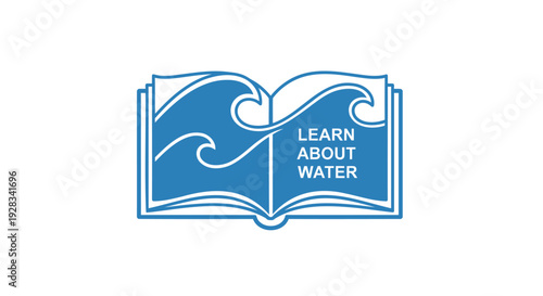 Water education logo, book with wave