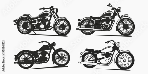 A collection of five different classic motorcycles showcasing various designs and styles Vector