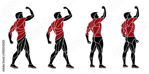 A series of illustrations depicting a person performing various dance moves in a sequence. Vector