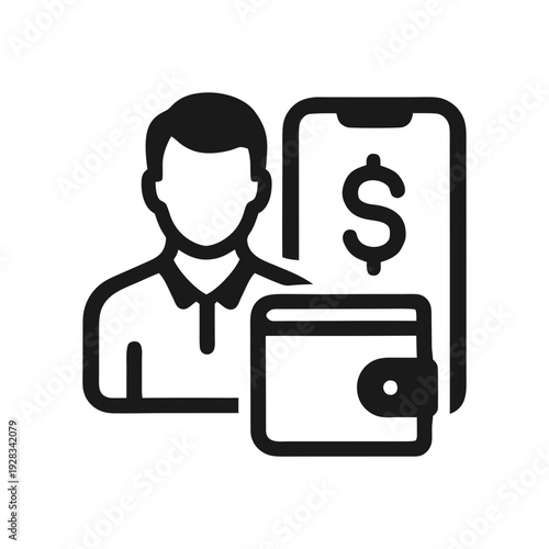 Mobile Wallet Icon With Man 