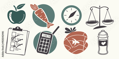 A collection of diverse icons representing education, health, and justice Vector