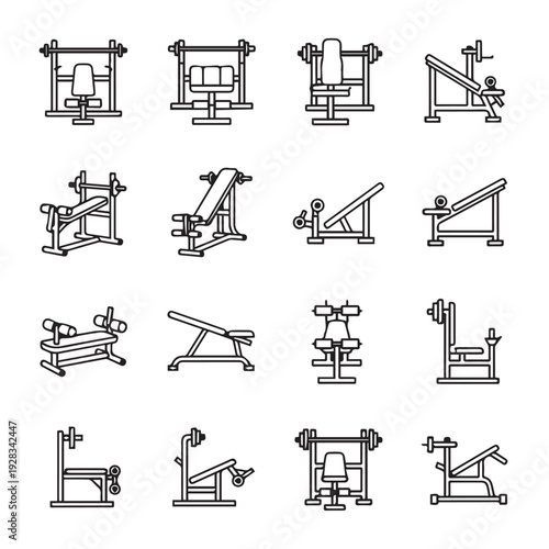 Weight Lifting Benches Collection Vector Icons Set Fitness Equipment Icons