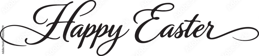Fototapeta premium Happy Easter calligraphy in elegant black script on transparent background for greeting card