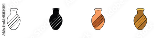 Decorative ceramic vase icon set. Pottery flower pot symbol for interior decoration, home decor, and craft design. Vector Illustration.