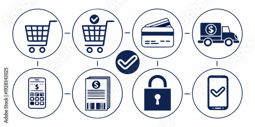 Illustration of a secure online shopping and payment process Vector