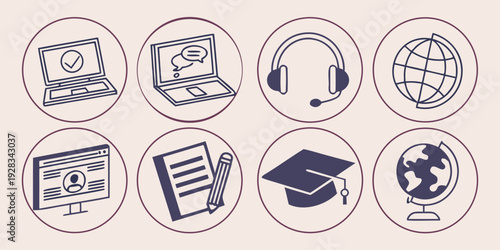 Assorted icons representing various emotions and activities in a simple line art style Vector