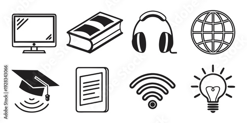 Icons representing various aspects of education and technology Vector