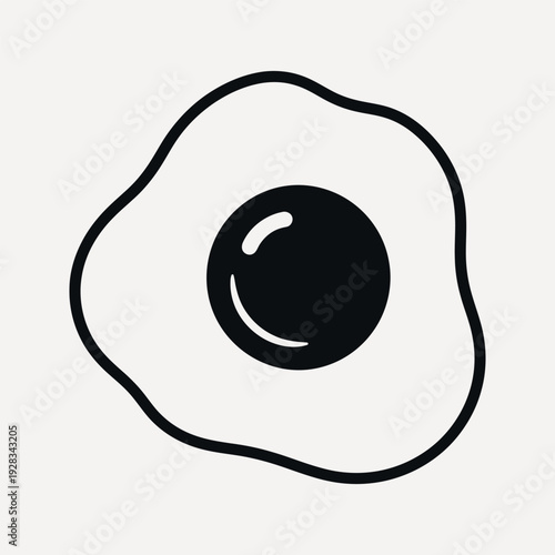 Black and white of a fried egg with a glossy yolk on a light neutral background simple minimalist