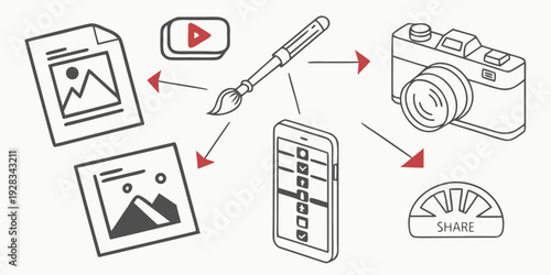 Illustration of a creative process for making a video from concept to final product Vector