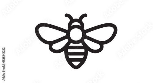 Simple bold outline vector graphic illustration of a stylized honey bee insect icon
