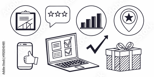 Illustration of various digital marketing tools and strategies Vector