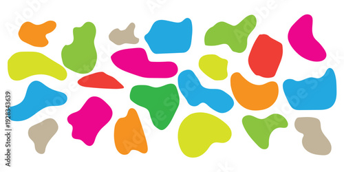 Abstract colorful organic liquid shapes set. Multi-colored fluid blobs for modern branding, creative background, and playful graphic design. Vector Illustration.