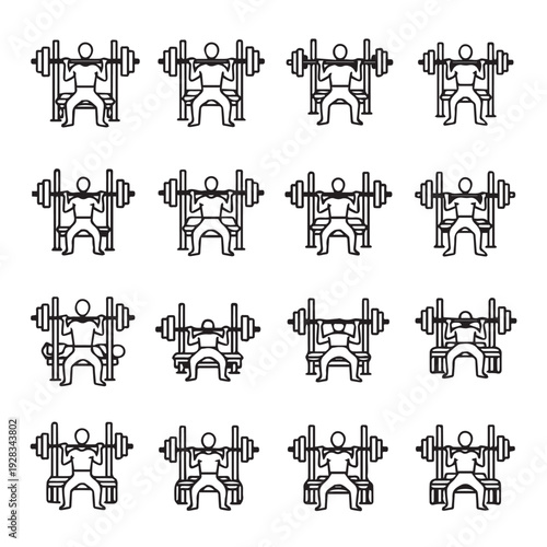 Weightlifting Bench Press Icons Set Exercise Variations Fitness Workout Symbols