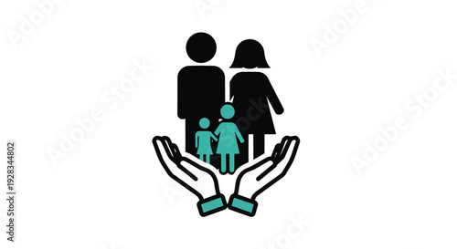A graphic illustration of a family protected by hands