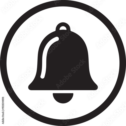 A minimalist depiction of a classic bell shape enclosed within a circular frame presented as a silhouette high quality professional detailed