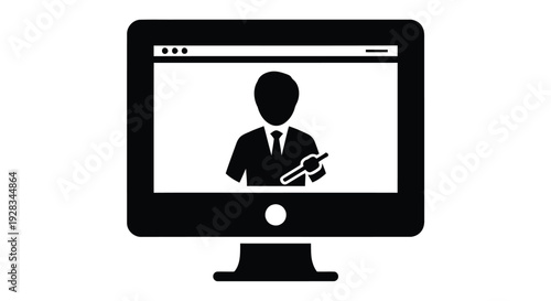 Black silhouette of a person presenting on a computer monitor screen
