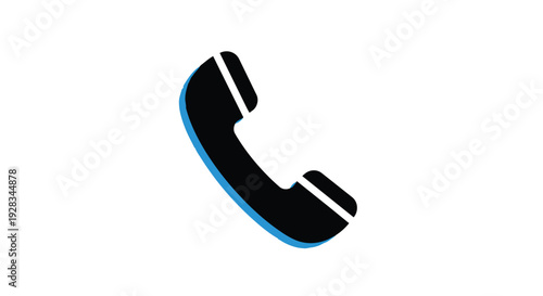 A black telephone receiver icon with blue and white accents