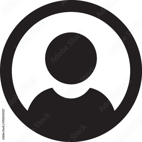 A simple black and white circular icon depicts a human head and shoulders in profile a minimalist silhouette high quality professional