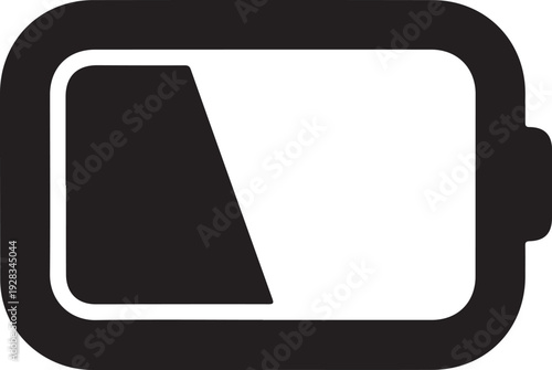 A simple black and white illustration of a battery with approximately half of its capacity remaining silhouette high quality professional detailed
