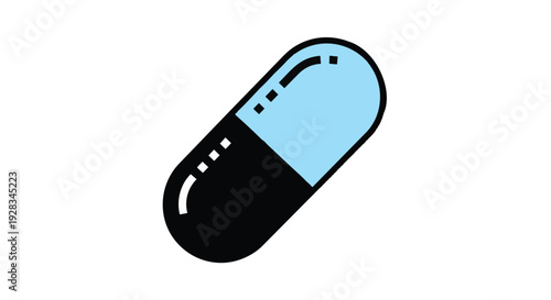 A black and light blue colored capsule pill icon