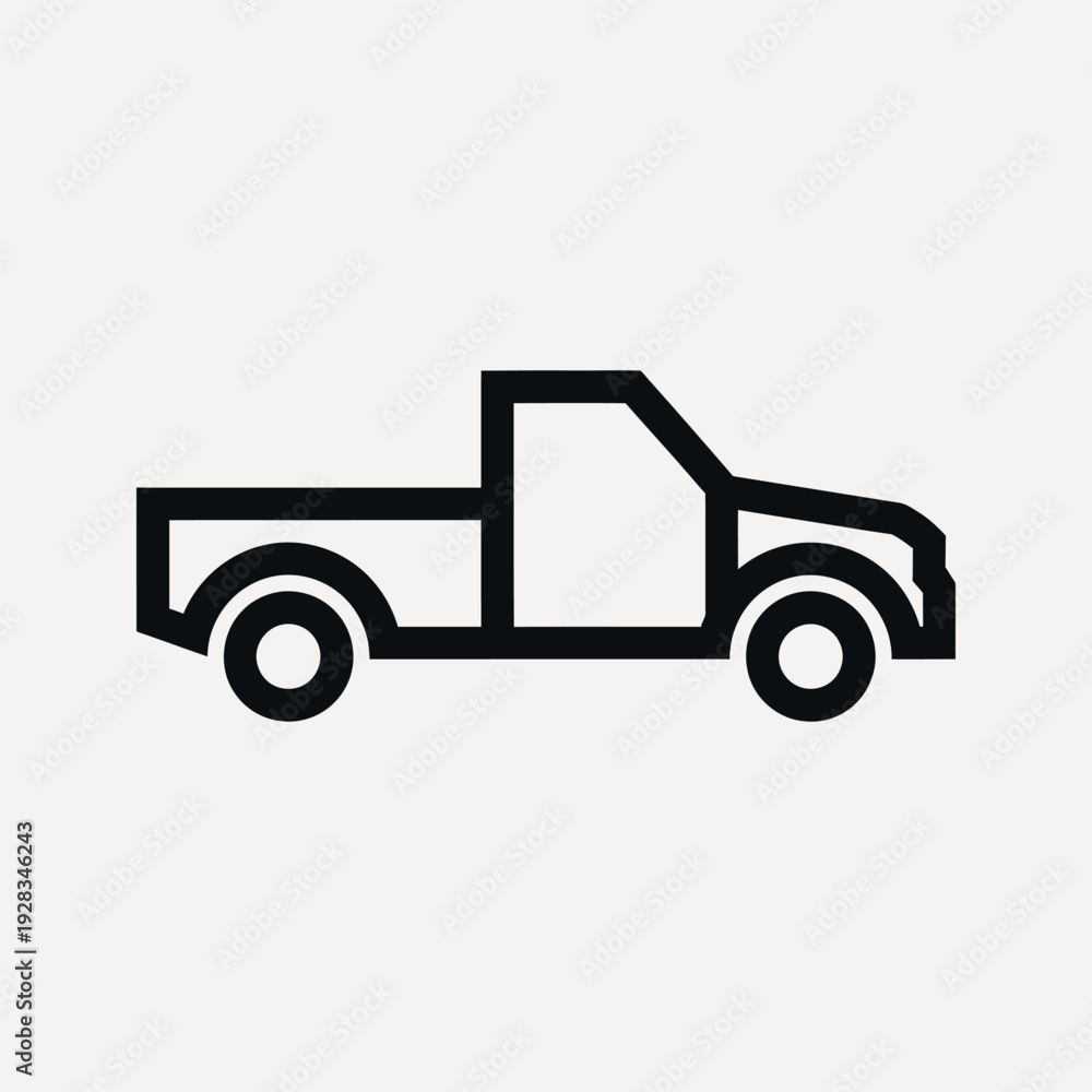 Fototapeta premium Black outline of a pickup truck on a light grey background simple vehicle transport automobile