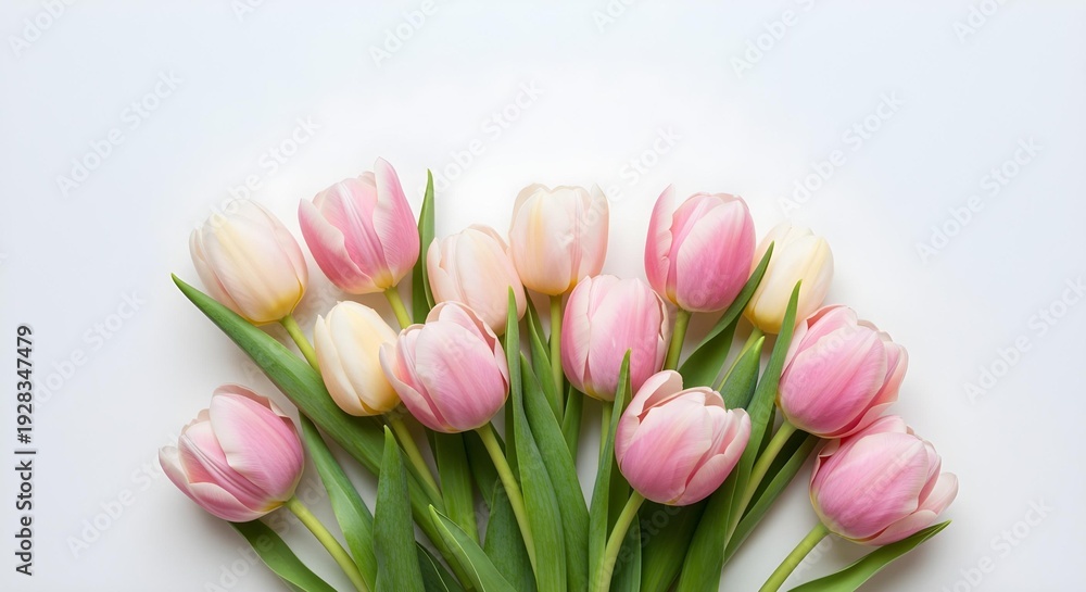 Fototapeta premium Soft Pastel Tulips Symbolizing Spring Isolated on White Background