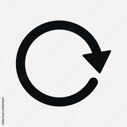 Simple black circular arrow representing refresh or reload on a light gray background symbol