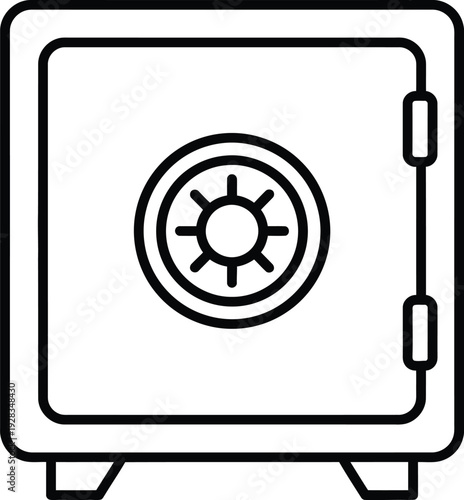 Simple black outline icon representing a secure metal safe deposit box with a circular combination lock detail.