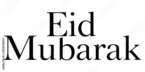 Eid mubarak calligraphy text design, elegant black script for islamic holiday greeting card and celebration poster isolated on white background. 