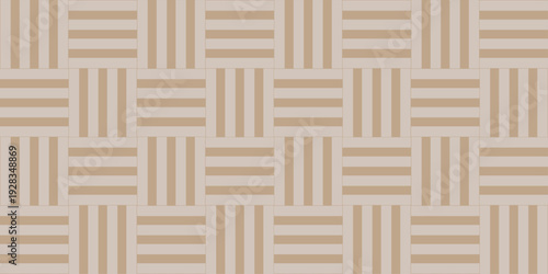 Minimal line Seamless geometric pattern with shapes. Decoration and maze ornament square overlap brown stripes wall tile.	