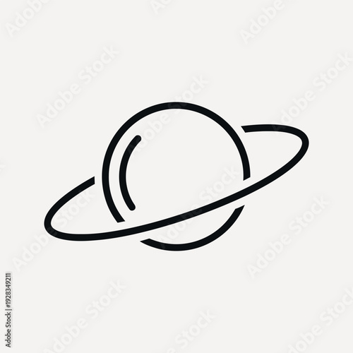 Simple black line of a planet with rings on a light cream background space astronomy celestial