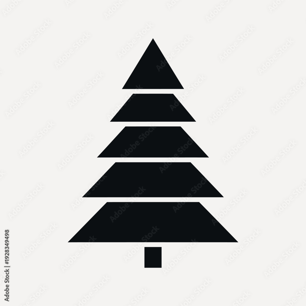Obraz premium Stylized black geometric pine tree silhouette with layered triangular branches on a light neutral background