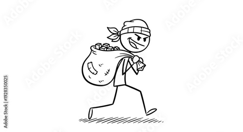 A cartoon character running with a sack of money on their back.