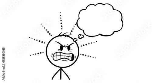 Angry stick figure with thought bubble and angry expression.