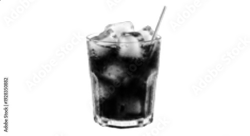 Iced Coffee Halftone Vector Illustration Black and White Retro Drink Design