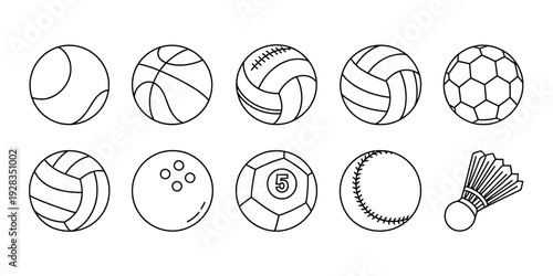 Collection of various sports balls and equipment icons for design