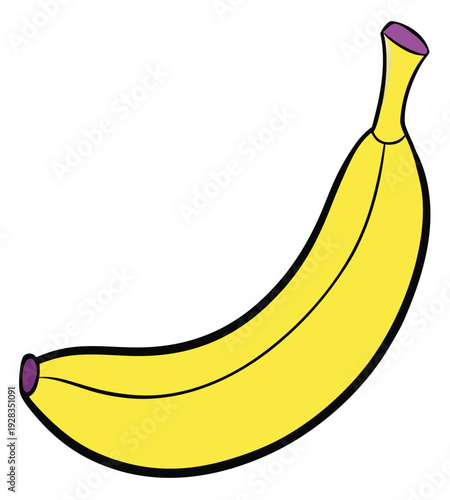 Single perfectly ripe yellow banana with purple ends vector illustration EPS PNG file
