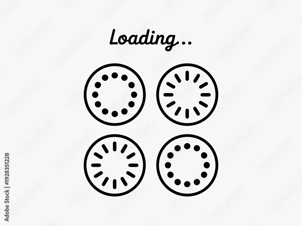 Fototapeta premium Four loading icons with dots and lines on white background