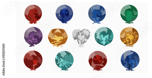 Realistic Colorful Gemstones Set with Faceted Heart Jewel Vector Isolated on White