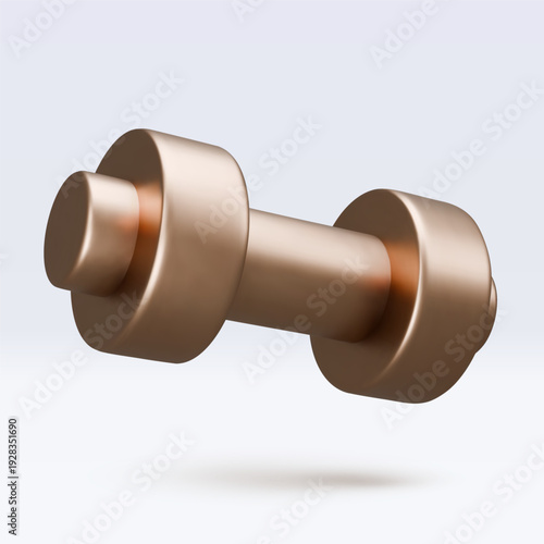 Golden dumbbell Realistic icon, 3d render. Isolated on white backround. Sport And Fitness design set. Vector illustration for shop, flyer, banner, web, advertising, sale.