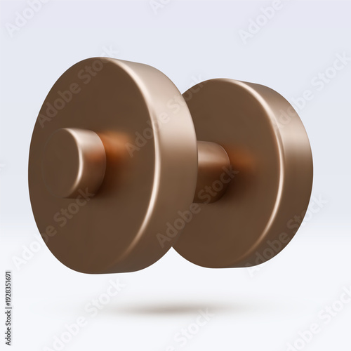 Golden dumbbell Realistic icon, 3d render. Isolated on white backround. Sport And Fitness design set. Vector illustration for shop, flyer, banner, web, advertising, sale