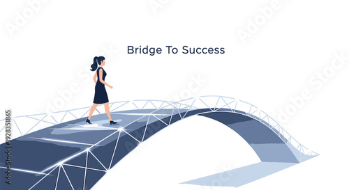 Businesswoman walking on bridge to success