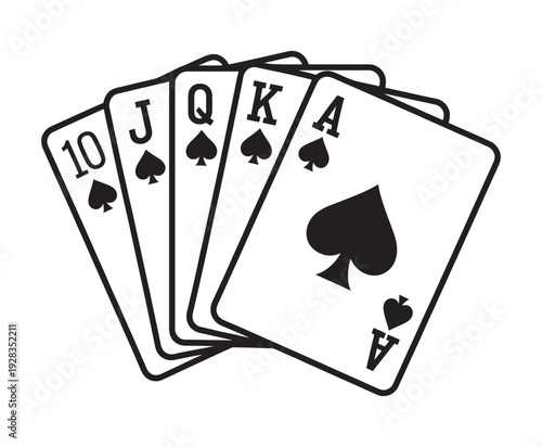 Spade Royal Straight Flush, Poker Hand, Flat Icon, Casino Game Vector, App UI Design, Website Illustration