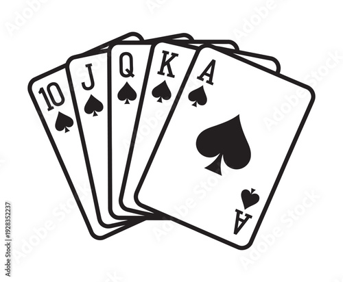 Spade Royal Straight Flush, Poker Hand Icon, Flat Vector, Casino Game App, Website Interface, Gambling Illustration