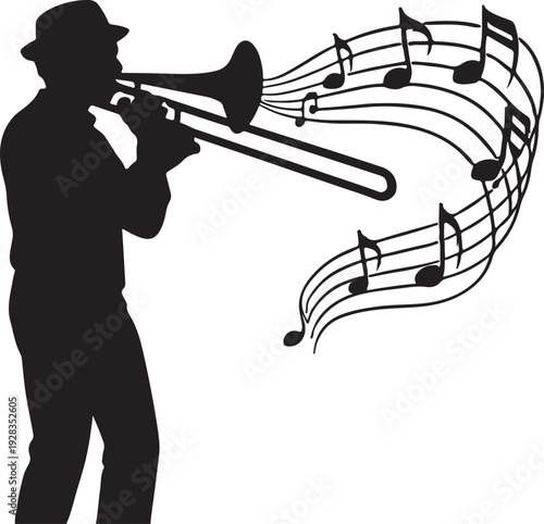 Trumpet player Notes Representing Jazz Performance Music Education silhouette vector